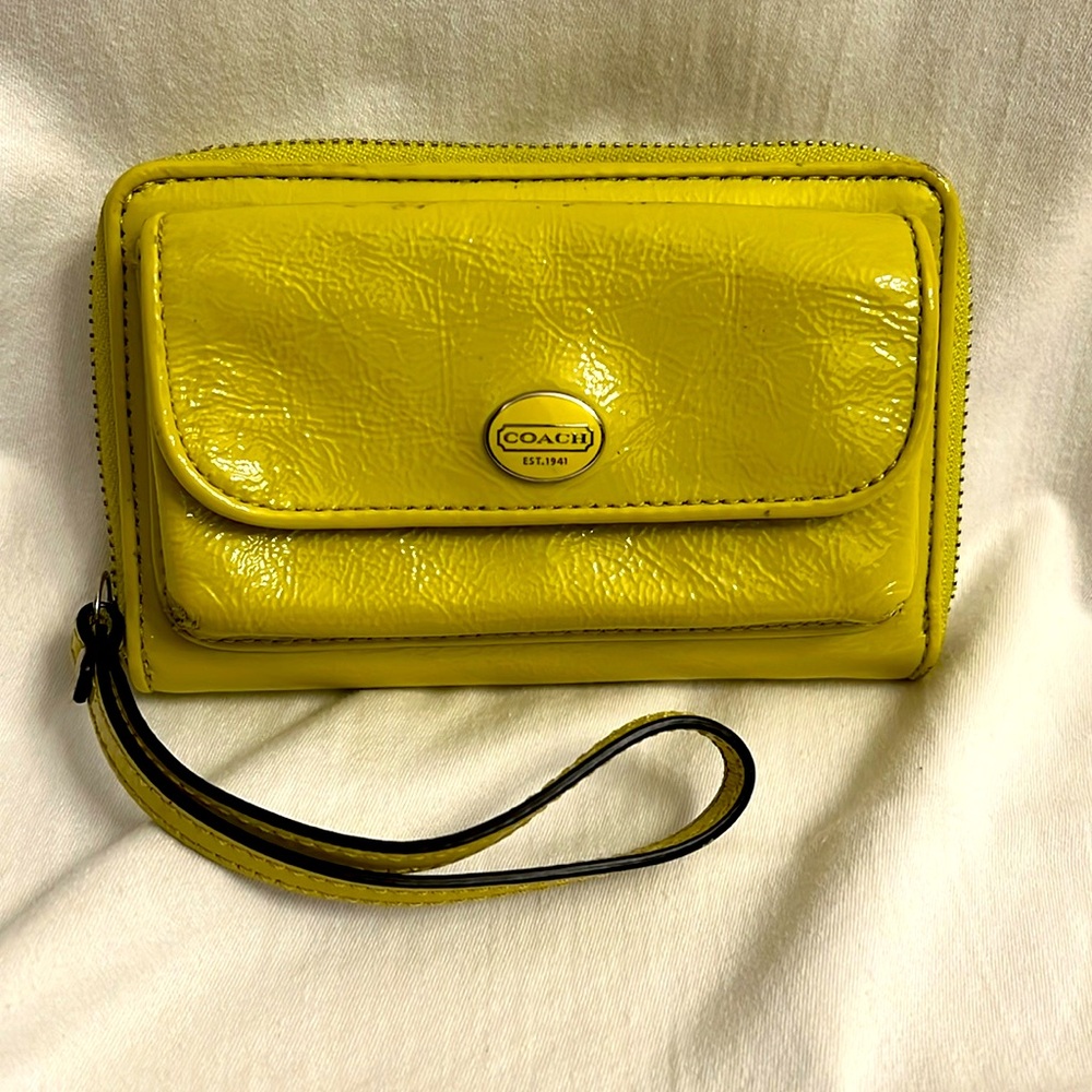 Coach Patent Leather Citrine Wristlet. Like new!